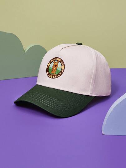 SCOOBY-DOO X SHEIN 1 pieza, unisex, gorra de 2 tonos, apta para juegos de béisbol, baloncesto, otoño, estilo deportivo, atuendo de los 90, colores brillantes, gorra de ala plana, gorra casual ajustable tipo papá para protección solar para mujeres y hombres, gorra casual para viajes, fiestas y playa