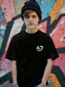 Coolqubz Teenage Boys' Summer Reversible Numeric 67 Print Casual Crew Neck Short Sleeve T-Shirt - Black - View 3