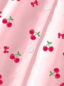 SHEIN Elladie kids Girls Summer New Fashionable Polo Collar Halter Backless Waist Cinched Sweet Versatile Vacation Dress Dresses Kids Girls Cherry Cute Summer Dresses For Kids Kids Casual Aline Sleeveless Dresses - Pink - View 4