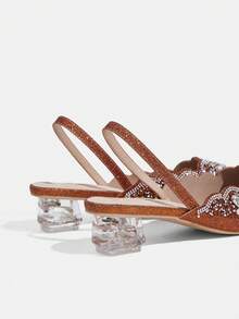 CUCCOO TILAWA Women's Shoes Are Fashionable And Elegant Crystal Heels, Rhinestone Pointed Laser Lace Orange Women's High-Heeled Shoes, Suitable For Banquets, Parties And Other Occasions - Orange - View 5