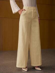 MOTF PREMIUM CONTRAST LACE STRAIGHT-LEG PANTS - Apricot - View 5