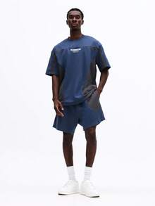 Casual Loose Fit Color Blocked T-Shirt And Shorts Co-Ord Set With Contrast Panel Details Short Sleeve Summer Outfit - Multicolor - View 1