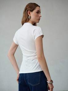 MOTF PREMIUM CAMISETA MINIMALISTA ASIMÉTRICA PARA MUJER - Blanco - Ver 3