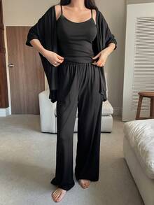 DAZY 3pcs Minimalist Knit Women Pajama Set - Black - View 6
