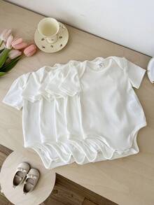SHEIN 5件套女婴圆领短袖休闲连体衣套装 - 白色 - 查看 6