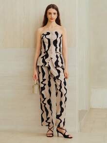 MOTF ALLOVER PRINT TUBE TOP & SUIT PANTS - Green - View 7