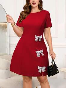 Reflora 优雅闪亮蝴蝶结装饰派对礼服 情人节派对服装 - 紅色 - 查看 2