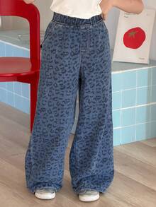 DAZY Girls Leopard Print Denim Jeans - Medium Wash - View 5