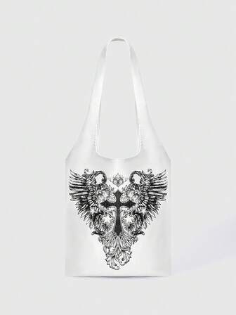 Grunge Punk Borsa a spalla da donna con stampa a ali e croce di moda