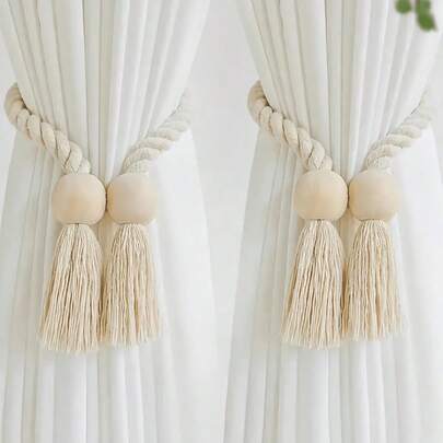 2 chiếc dây buộc rèm từ tính, khóa rèm tua rua bằng gỗ cho cửa sổ, quà tặng trang trí nhà cửa cho tân gia, phòng khách, phòng ngủ, nhà bếp.