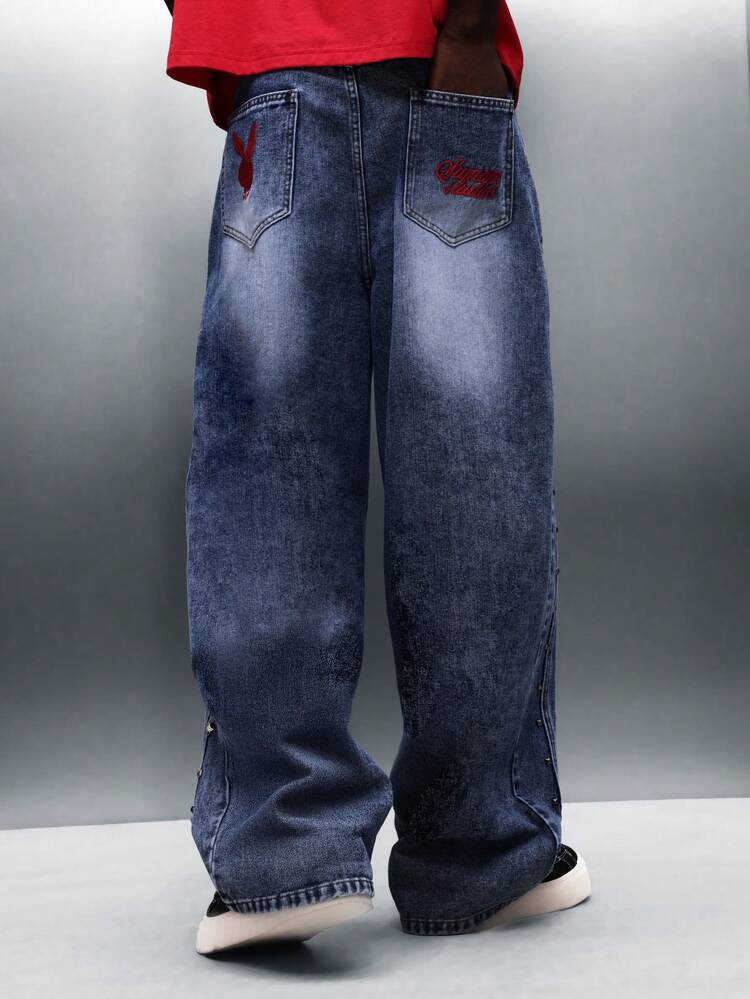 PLAYBOY X SUMWON Jean ample à jambes larges avec clous métalliques