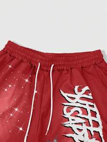 ROMWE MEN 男士字母和图案印花圆领背心和抽绳腰短裤休闲套装 - 彩色 - 查看 5