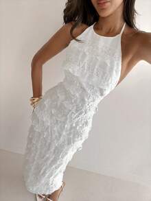 Aloruh Abito bianco in pizzo con scollo alla halter, adatto per feste e occasioni serali - Bianco - Visualizzare 1