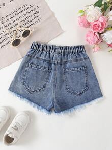 SHEIN Jeans stile Y2K per ragazze pre-adolescenti, lavaggio leggero vintage, strappati, sfilacciati, vestibilità morbida e comoda, versatili, denim per ragazze - Blu lavato medio - Visualizzare 2