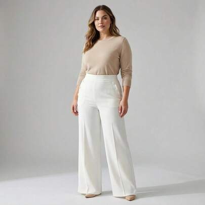 Pantalon suelto tipo palazzo con bolsas  detalle de botones como elastico en la pretina trasera tallas extras