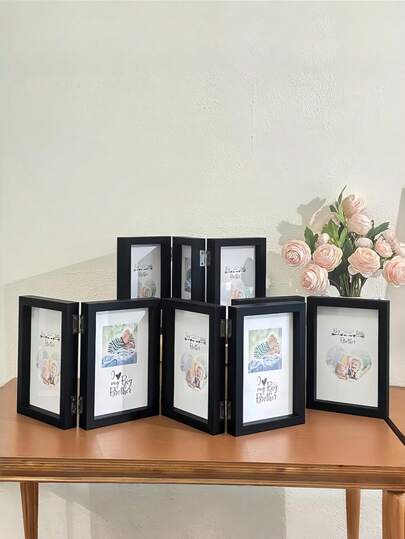 Black Multi Picture Frame 2 3 4 Panel Collage With Hinge Holds Standard 4x6 5x7 Photos Ideal Mother Day Wedding Anniversary Gift For Family Friends Home Office Desk Decor