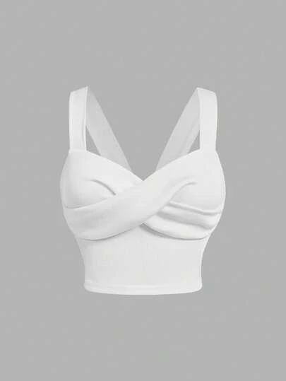 SHEIN MOD Plus Size White Vintage Square Neck Loose Camisole, Minimalist Versatile Crisscross Strap Tank Top, Spring/Summer.Spring And Summer Vacation Outfits