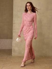 MOTF PREMIUM LACE RUCHED SLIT DRESS, SPRING/SUMMER