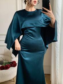 DAZY Vestido largo elegante de unicolor 2 en 1 para mujer, vestido de invitada de boda de verano, vestido largo y vestido de verano - Azul - Ver 6