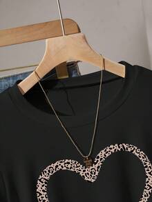 Tween Girls Leopard & Heart Print Fitted Crop Top Cute T Shirt Cute Fancy Tops Teen T Shirt For Teen Girl Teen Girl Tops Aesthetic