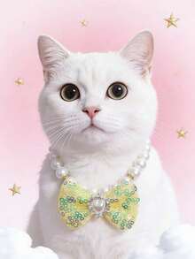 PETSIN 1 Piece Pet Bowknot Pearl Necklace; Adjustable Neck Circumference; Cat Necklace; Dog Necklace; Pet Accessories; Pet Supplies