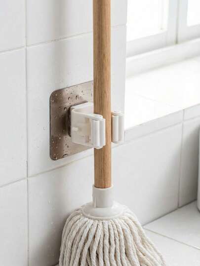 4/10个装白色壁挂式强力粘钩夹，拖把扫帚收纳夹，适用于浴室和厨房整理、收纳袋、整理架、储物架、厨房用品