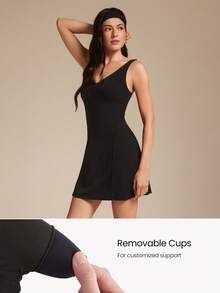 GLOWMODE FeatherFit™-Air Fresh Start Sun Protection Sweetheart Neck Wide Straps Removable Cups A-Line Dress Low Impact Daily Casual Wear - Black - View 3