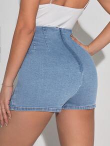 SHEIN Tall Váy quần jean nữ kiểu dáng thường ngày, xẻ tà bên hông, thích hợp cho mùa hè. - Rửa nhẹ - Xem 3