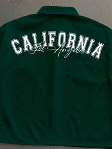 Manfinity Roghcode Áo thun ngắn tay dáng rộng thoải mái in hình chữ bang California, món đồ thời trang thiết yếu cho các buổi hẹn hò và tụ họp, món quà tuyệt vời dành cho bạn trai. - Màu xanh lá cây đậm - Xem 3