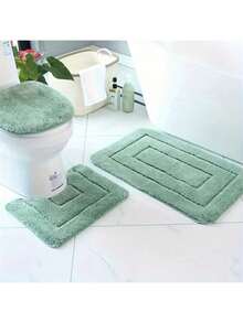 3pcs Bathroom Mat Set - Absorbent Non-Slip U-Shaped Toilet Mat, Toilet Lid Cover, Machine Washable & Quick Dry Bathroom Rug Home Bathroom Decor Floor Carpet Outdoor Rug Door Mat Fall Decor Bathroom Accessories Back To School Entryway Decor - Multicolor - View 2