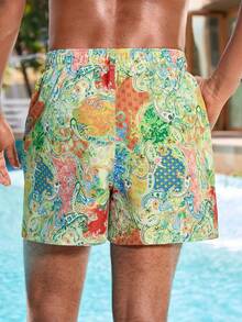 Manfinity VDAYZ Quần short đi biển nam mùa hè in họa tiết Paisley, cạp chun, có dây rút. - Nhiều màu - Xem 6