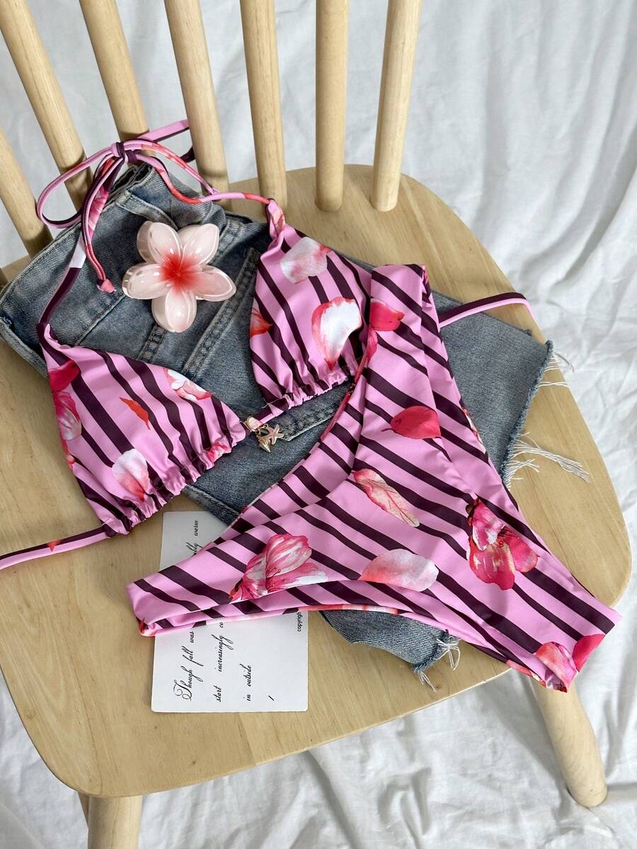 Swim Mod Women's Random Print Spaghetti Strap Bikini Set, Spring/Summer - Multicolor - View 1