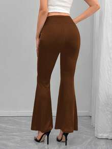 Momance Quần ống loe màu trơn có thể điều chỉnh eo dành cho bà bầu - màu nâu - Xem 2