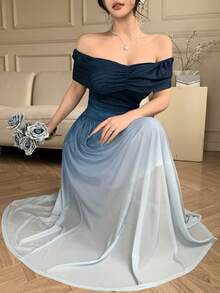 DAZY Women's Elegant Ombre Off-Shoulder Midi Dress, Summer Wedding Guest Dress Sundress - Blue - View 11