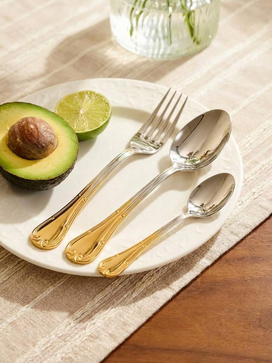 Cirelle 1Pc Stainless Steel Gradient Gold Silverware Luxury Modern Flatware Thick Handle Tableware Stainless Steel Cutlery For Home Restaurant Hotel Party - Multicolor - View 1