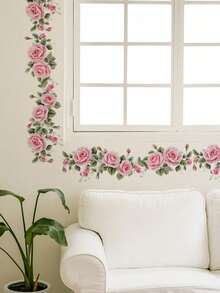 1 Pc Pink Enchantress Flower And Green Leaf Wall Sticker - Multicolor - View 1