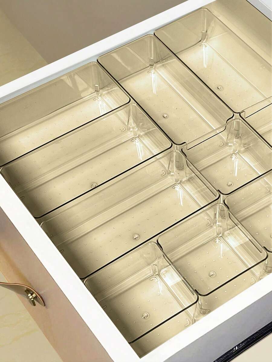 Drawer Desktop Cosmetics Storage Box, 2-Piece/6-Piece Combination Drawer Storage Set, Dressing Table Storage Box, Storage Box For Makeup, Jewelry, Kitchen, Bedroom, Bathroom Small Tools, Office Christmas Holiday Gift Giving - Light brown - View 1