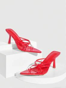 CUCCOO SZL Women's Pointed Toe Heart Rhinestone Design Fashionable Elegant High Heel Sandals - Red - View 5