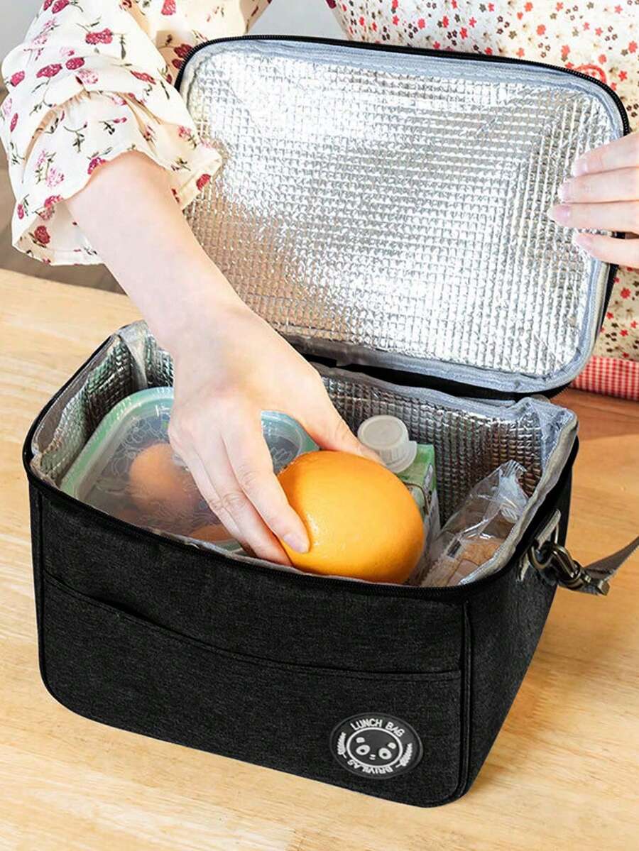 SHEIN 1 件带熊图案的保温午餐袋 - 午餐盒软冷却器冷却手提袋，适合成人男女，防水便携，适合学校和办公室 - 保持食物新鲜美味（黑色）圣诞节节日礼物