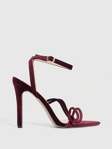 CUCCOO SZL Minimalist Chic Thin Strap Crystal Heel Sandals, Versatile High Heeled Sandals For Outdoor & Streetwear Spring Shoes Spring Break Easter Valentine's Day - Velvet brown - View 9