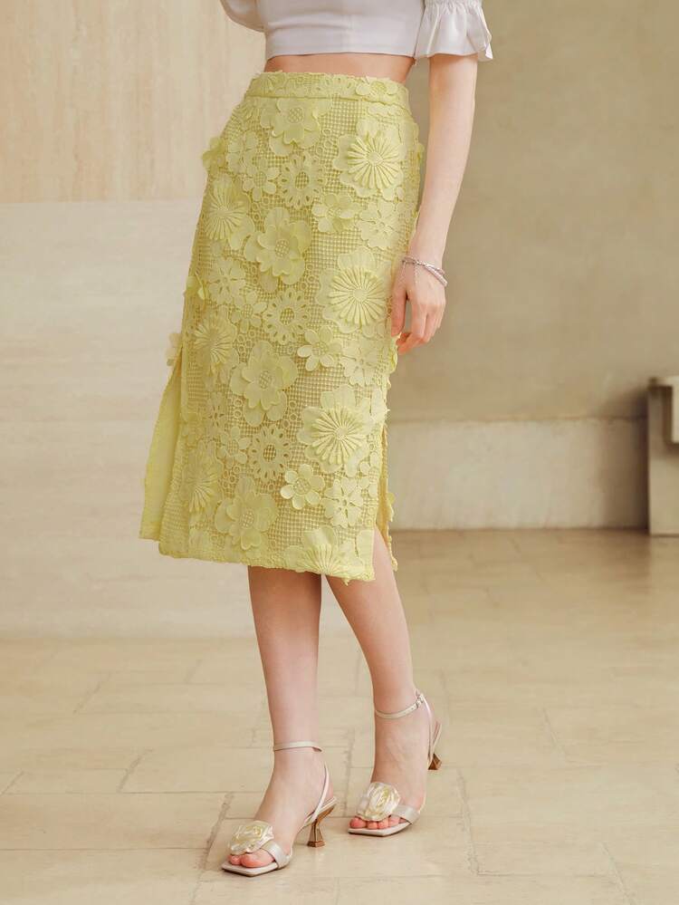 GUIPURE LACE SPLIT SIDE SKIRT