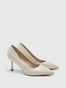 CUCCOO BIZCHIC Scarpin Feminino de Bico Fino, Salto Fino Médio, Elegante, Casual, Confortável, Slip-On, Escritório, Trabalho, Commute, Vestido, Salto Alto Formal, Ocasião, Festa, Casamento - Damasco de leite - Visão 7