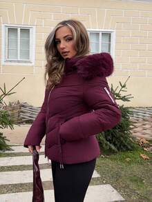 Jeta Ari Áo khoác trùm đầu mềm mại có khóa kéo phía trước tay dài màu trơn mùa đông cho nữ - Màu Đỏ Sâu - Xem 6