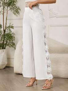 Modelyn Fashionable New Embroidered Lace White Pants For Women - White - View 4