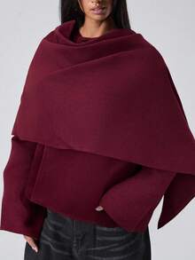 LYSMO Elegant Ankara Red Woolen Cape Coat, Autumn/Winter - Red Violet - View 7