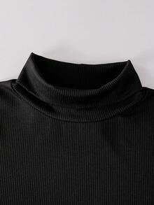 SHEIN 女童休閒純色立領T恤與格紋裙套裝，秋冬兩件式兒童套裝，格紋裙套裝女童穿搭 - 黃色 - 查看 7