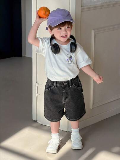 DAZY Toddler Boys' Loose Korean Style Pocket Washed Denim Shorts