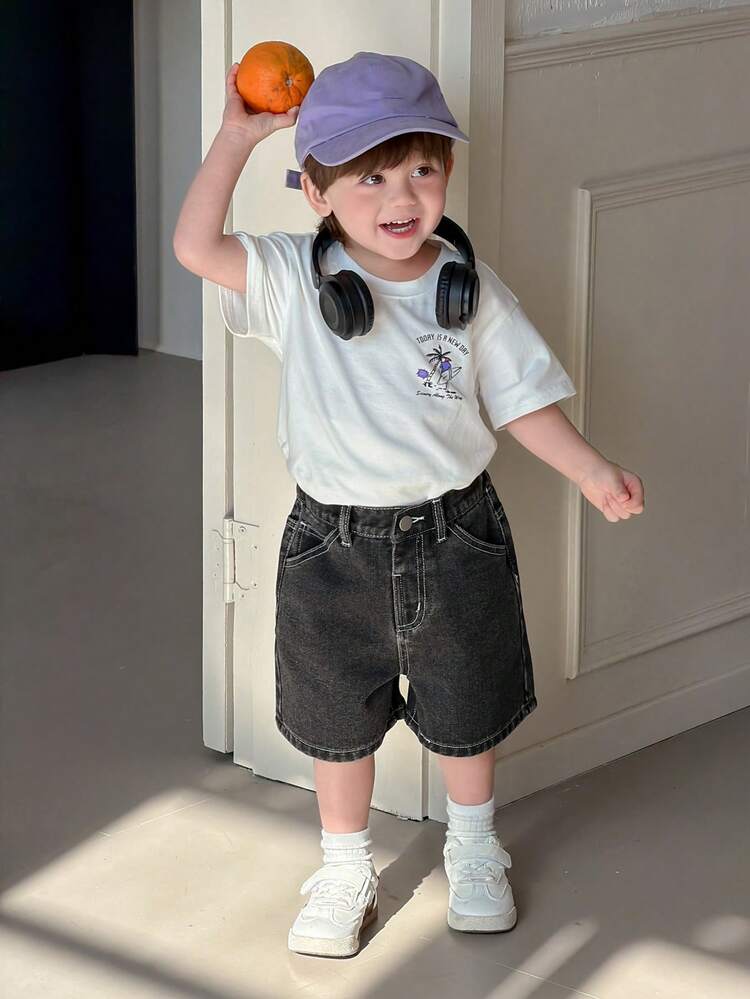 Baby Boys' Loose Korean Style Pocket Washed Denim Shorts Summer