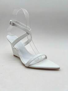 CUCCOO SZL 女士尖头坡跟凉鞋，优雅、甜美、浪漫，适合下午茶、约会、时尚派对、工作场合，百搭，万圣节也适用 - 白色 - 查看 15