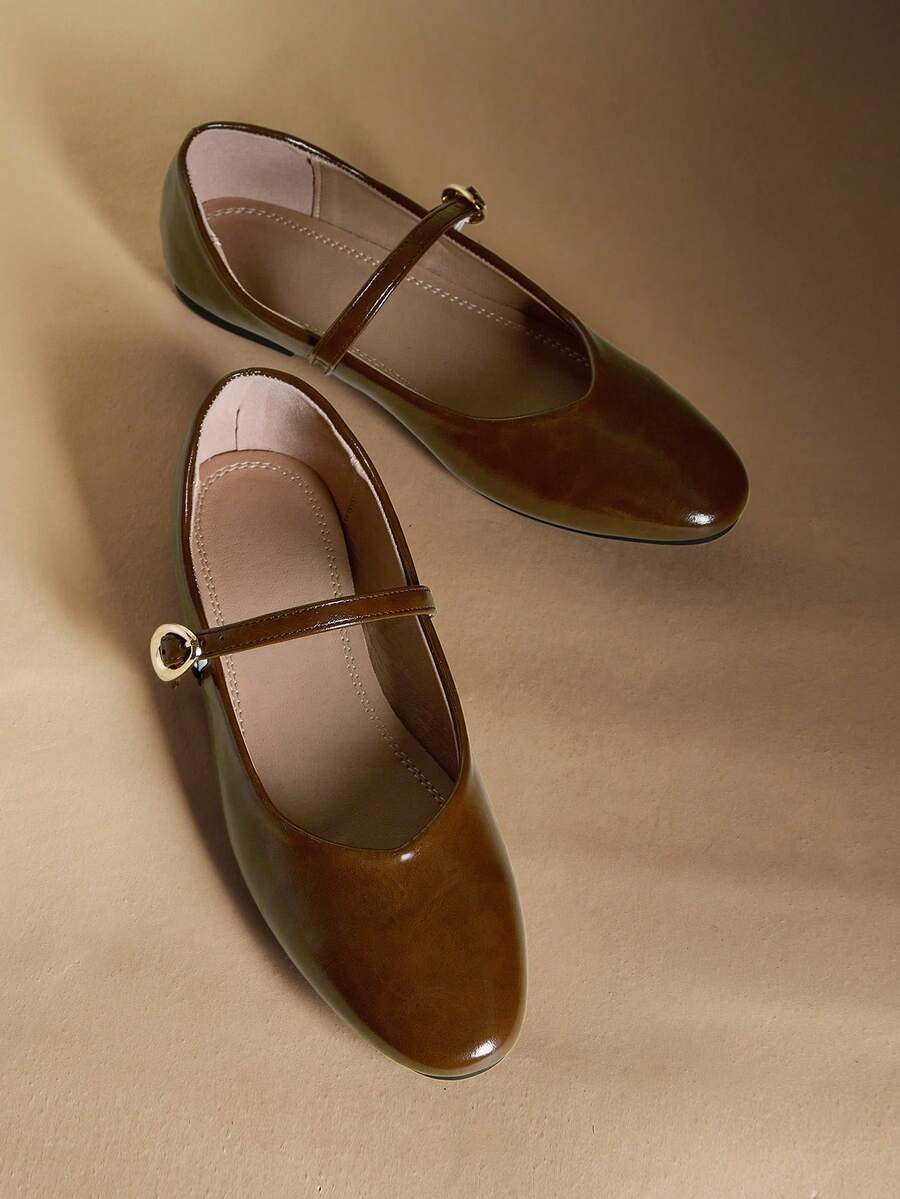 Rosivie Sepatu Flat Dekorasi Gesper Retro, Serbaguna & Elegan, Cocok untuk Musim Semi/Panas, Abu-abu, Hari Valentine - Mocha Brown - View 1